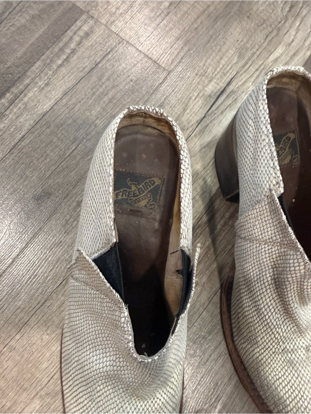 freebird Cream Lizard-Texture Slip-On Boots